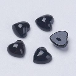 (946F)Морозный цвет внутри  Жонкиль / Непрозрачная зеленая подкладка Натуральный черный агат кабошонов, сердце, 5x5x2.5 мм