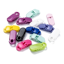 Mixed Color Eco-Friendly Opaque Solid Colour Plastic Baby Pacifier Holder Clip, Mixed Color, 32x12.5x9mm, Hole: 6.5x4.5mm
