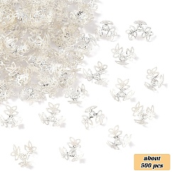 Серебро Покрытые железом причудливые шапочки для бусинок, 3-лепестков цветка, серебряные, 8.5~12x10~14x4~6 мм, отверстие : 1.2 мм, 50 г / набор, о 500 шт