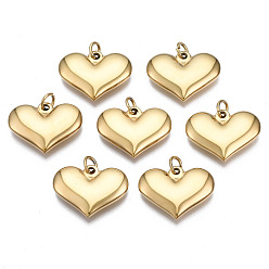 Real 14K Gold Plated 316 Surgical Stainless Steel Pendants, with Jump Rings, Heart, Real 14K Gold Plated, 14.5x19.5x3.5mm, Hole: 3mm, Jump Ring: 5x1mm, 3mm inner diameter