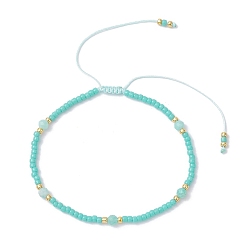 Flower Amazonite Браслеты из плетеных бусин из натурального цветка амазонита и стеклянных бусин, Браслеты из нейлонового шнура и бусин для женщин, рондель, внутренний диаметр: 1-7/8~3-1/4 дюйм (4.8~8.1 см)