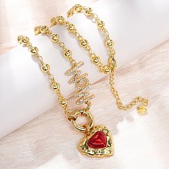Настоящее золото 18K Подвеска-колье «Мама» из латуни с микропаве, прозрачным кубическим цирконием и эмалью красного цвета в виде священного сердца, ко Дню матери, для женщин., без кадмия и без свинца, долговечный, стойки покрытие, реальный 18 k позолоченный, 17.09 дюйм (43.4 см)