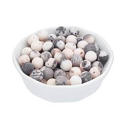 Zebra Jasper Natural Pink Zebra Jasper Beads Strands, Frosted, Round, 8mm, Hole: 0.8mm, about 47pcs/strand, 15.3 inch(39cm), 2strand/box
