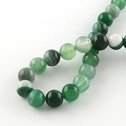 Medium Sea Green Dyed Natural Striped Agate/Banded Agate Round Bead Strands, Medium Sea Green, 10mm, Hole: 1mm, about 38pcs/strand, 14.9 inch