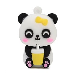 Желтый Пластиковые подвески из пвх, панда пьет чайные напитки, желтые, 44x28.5x21.5 мм