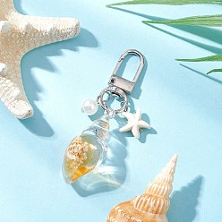 (932FM) Темно-синий аква-матовый с подкладкой Светящиеся в темноте акриловые украшения в виде раковин, с поворотными застежками из сплава и синтетической бирюзовой морской звездой, темно-золотистые, 73 мм