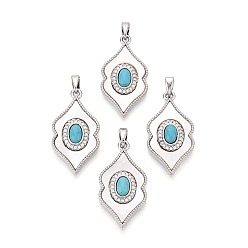 Синтетическая Бирюза Подвески из искусственной бирюзы с ракушками, Подвески для губ с латунными микропаве из прозрачных кубических цирконий., платина, 27.5x15x4.5~6 мм, отверстие : 5x2 мм