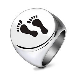 Нержавеющая Сталь Цвет День матери 304 кольца из нержавеющей стали, плоская круглая форма с рисунком в виде отпечатка ноги, цвет нержавеющей стали, размер США 10 (19.8 мм)