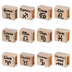 Matte Gold Color Alloy Enamel Beads, Rectangle with Twelve Constellations, Matte Gold Color, 8.5x9.5x5.5mm, Hole: 2.5mm, 2pcs/constellations, 24pcs/box