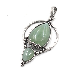 Зеленый Авантюрин Естественный зеленый авантюрин большие кулоны, антикварные латунные подвески-капли серебристого цвета, 50x28x7 мм