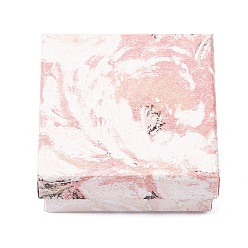 Pink Квадратные картонные коробки для украшений с принтом в виде цветочной картины маслом., с губкой внутри, серьги, кольца, ожерелья и браслеты, подарочная упаковка, розовые, 7x7x3 см