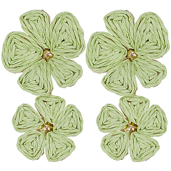 Зелено-Желтый 1 Пара сережек-гвоздиков из сплава и рафии, цветок, золотые, зеленый желтый, 65x38 мм