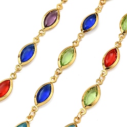 Разноцветный Латунные стеклянные цепи с конским глазом, с катушкой, долговечный, пайки, без свинца и без кадмия, стойки покрытие, реальный 18 k позолоченный, красочный, 16.5x6x2 мм