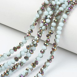Светло-голубой Гальванические непрозрачные стеклянные бусины, половина розового золота гальваническим, граненые, рондель, светло-голубой, 4x3 мм, отверстие : 0.4 мм, около 123~127 шт / нитка, 16.5~16.9 дюйм (42~43 см)