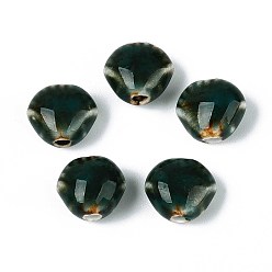 Темно-серый Ручной фарфоровые керамические шарики, фантазии античного стекла фарфора, формы раковины, темно-серый, 10.5~11x12x7~8 мм, отверстие : 2 мм