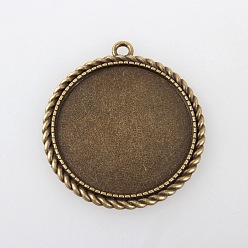 Античная Бронза Подвески для размещения кабошонов, античный тибетский стиль, без кадмия, без никеля и без свинца, античная бронза, плоско-круглый лоток : 35 мм , 46x42x2 мм, отверстие: 3 мм, около 114 шт / кг