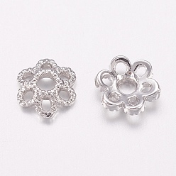 Platinum Brass Bead Caps, Long-Lasting Plated, 6-Petal, Cadmium Free & Lead Free, Platinum, 6x1.6mm, Hole: 1mm