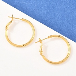 Настоящее золото 24K Латунные серьги обруча, без кадмия и без свинца, стойки покрытие, долговечный, реальный 24 k позолоченный, 25x2 мм