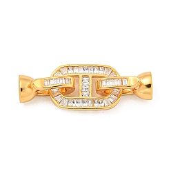 Настоящее золото 18K 925 Складчатые застежки из стерлингового серебра с микропаве из прозрачного кубического циркония, овальный прямоугольник, реальный 18 k позолоченный, 29 мм, отверстие : 1 мм