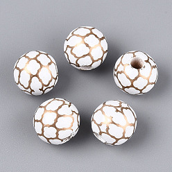 Белый Набивные шима деревянные бусины, круглые, белые, 14.5~15.5 мм, отверстие : 3~4.5 мм