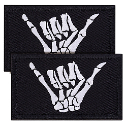 Черный Светящиеся нейлоновые ленты-липучки, прямоугольник с жестом скелета, чёрные, 51x82x4 мм