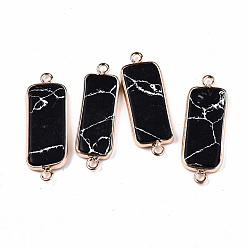 Синтетическая Бирюза Соединители звеньев синтетической бирюзы, с легкими золотыми тонами латуни, прямоугольные, 27~30x10x2.5 мм, отверстие : 2.5 мм