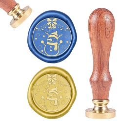 Golden DIY Scrapbook, Brass Wax Seal Stamp and Wood Handle Sets, Snowman, Golden, 8.9x2.5cm, Stamps: 25x14.5mm