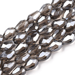 Темно-серый Стеклянные бусины с гальваническим покрытием , гальваническое покрытие, граненые, слеза, темно-серый, 6x4 мм, отверстие : 1 мм, около 72 шт / нитка, 15 дюйм