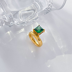 Квадрат 304 кольца из нержавеющей стали с кубическим цирконием, реальный 18 k позолоченный, квадратный, размер США 7 (17.3 мм)