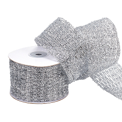 Silver 5 Yards Flat Christmas Glitter Metallic Wired Ribbon, Polyester Decorative Ribbon for Gift Wrapping, Tree Decor, Christmas Party Supplies, Silver, 2-3/4 inch(70mm)