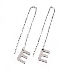 Letter E Tarnish Resistant 304 Stainless Steel Stud Earrings, Hypoallergenic Earrings, Ear Threads, Alphabet, Letter.E, 107~112x1mm, Pin: 15x0.7mm, letter: 11x8x0.5mm