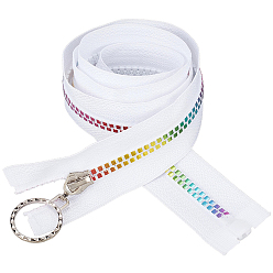 White 4Pcs #5 Nylon Coil Zippers Rainbow Zipper Tape, Resin Coil Colorful Teeth, White, 800x32mm
