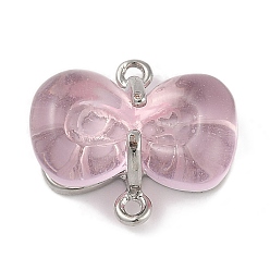 Pink Ссылки сплава смолы, подвески с бантом, платина, розовые, 16.5x19.5x8 мм, отверстие : 1.5 мм