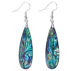 Paua Shell 1 Pair Rack Plating Brass Natural Paua Shell Dangle Earrings, Teardrop, 60x12mm