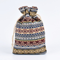 Цвет Древесины Джутовые сумки на шнурке с принтом, прямоугольные, деревесиные, 13x18 см