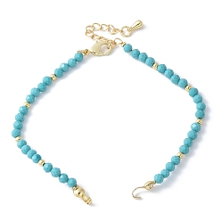 Настоящее золото 18K Изготовление браслета из синтетической бирюзы с круглыми гранеными бусинами, с латунным когтя омара застежками и удлинителей цепей, стойки покрытие, долговечный, без кадмия и без свинца, реальный 18 k позолоченный, 6-7/8 дюйм (17.5 см), отверстие : 2.5x2 мм