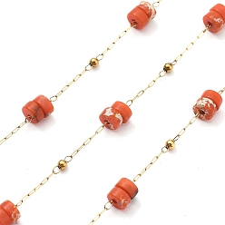 Имперская яшма Ионное покрытие (ip) 304 цепи из нержавеющей стали, с бусинами из натуральной императорской яшмы, реальный 18 k позолоченный, полированный, 4x2 мм, около 32.81 футов (10 м) / рулон