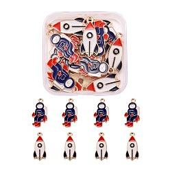 Golden 20Pcs 2 Style Zinc Alloy Enamel Pendants, Spaceman & Rocket, Golden, 27.5~28x13~15x1.2mm, Hole: 2mm, 10pcs/Style