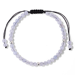 Аквамарин Браслеты из плетеных бусин из натурального аквамарина, регулируемые браслеты из шнура для женщин, 6-3/4~9-1/8 дюйм (17~23 см)