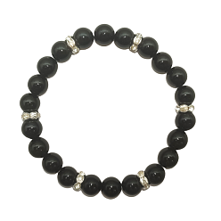 Обсидиан Браслеты из натурального обсидиана с круглыми бусинами для женщин и мужчин, без бумажной карты, без бумажной карты, 1/4 дюйм (0.8 см), внутренний диаметр: 7-1/2 дюйм (19 см)