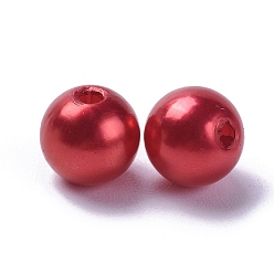 Red Imitation Pearl Acrylic Beads, Dyed, Round, Red, 8x7.5mm, Hole: 2mm, about 1900pcs/pound