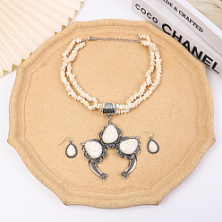 Белый Комплекты из ожерелий и серег-подвесок из синтетической бирюзы в форме капли для женщин, сплав ювелирных изделий, белые, 380 мм