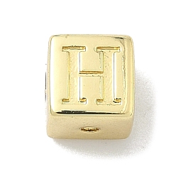 Letter H Латунные бусины, без кадмия и без свинца, долговечный, стойки покрытие, кубические, реальный 18 k позолоченный, Письмо ч, 6x6x6 мм, отверстие : 1.8 мм