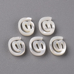 WhiteSmoke Natural White Shell Mother of Pearl Shell Beads, Carved, Symbol @, WhiteSmoke, 10.5x9x2.5mm