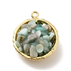 Амазонит Подвески из натурального амазонита, с реечным покрытием из латуни с покрытием из настоящего золота 18k, круглые, без кадмия, без никеля и без свинца, 24x20x10~13 мм, отверстие : 1.8 мм