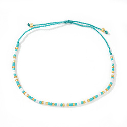 Голубой Богемный стиль стеклянные круглые бусины плетеные браслеты из бисера, регулируемые женские браслеты из полиэстера, голубой, внутренний диаметр: 11 дюйм (28 см)