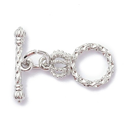 Platinum Rack Plating Brass Toggle Clasps, Long-Lasting Plated, Ring, Cadmium Free & Lead Free, Platinum, Ring:16x10x3mm, Hole: 1.4mm, Bar: 17x4.5x2.5mm