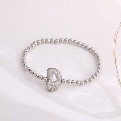 Letter D Женские браслеты из латуни с микропаве из прозрачных кубических цирконий, буквы, платина, Буква D, 6.69 дюйм (17 см)