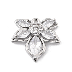 Платина Латунные микро проложить кубического циркония подвески, без кадмия, без никеля и без свинца, лист прелести, платина, 16.5x17.5x4 мм, отверстие : 1.2 мм