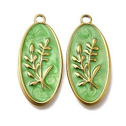 Настоящее золото 18K 304 нержавеющей стальной эмали подвески, овальные с листа, ионное покрытие (ip), реальный 18 k позолоченный, 24x11.5x1.5 мм, отверстие : 1.5 мм